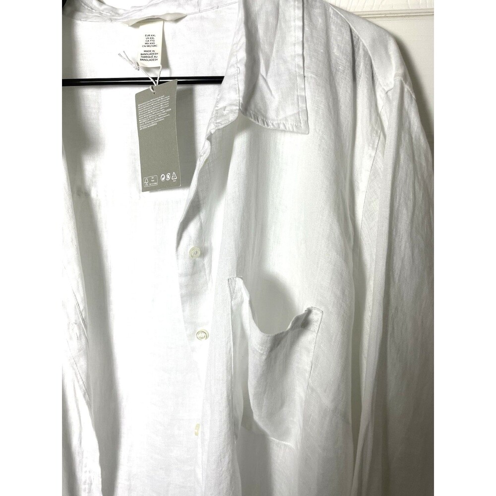 NWT H&M Premium Selection White 100% Linen Lin Button Down Shirt Size XXL - Picture 7 of 10